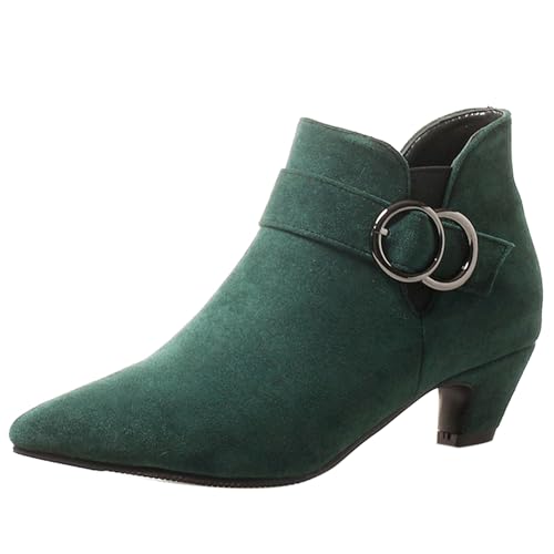 LarDorLin Damen Buro Komfort Kitten Stiefel Stiefeletten Winter Warm Pointed Toe Chelsea Mode Reißverschluss Stiefeletten Schnalle Grün Gr 48 EU (50 Cn) von LarDorLin