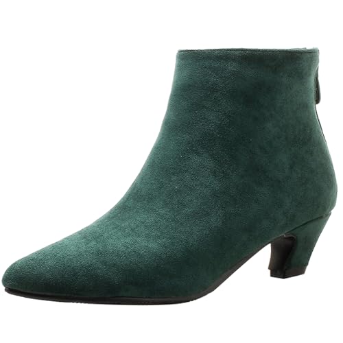 LarDorLin Damen Buro Komfort Kitten Stiefel Stiefeletten Winter Warm Pointed Toe Chelsea Mode Reißverschluss Stiefeletten Schnalle Grün Gr 52 EU (54 Cn) von LarDorLin