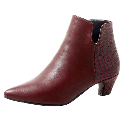 LarDorLin Damen Buro Komfort Kitten Stiefel Stiefeletten Winter Warm Pointed Toe Chelsea Mode Reißverschluss Stiefeletten Schnalle Rotwein Gr 40 EU (41 Cn) von LarDorLin