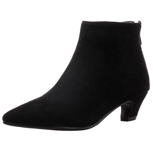 LarDorLin Damen Buro Komfort Kitten Stiefel Stiefeletten Winter Warm Pointed Toe Chelsea Mode Reißverschluss Stiefeletten Schnalle Schwarz Gr 40 EU (41 Cn) von LarDorLin