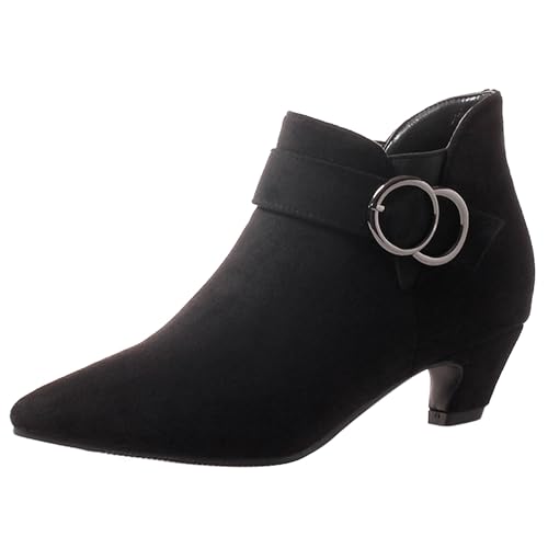 LarDorLin Damen Buro Komfort Kitten Stiefel Stiefeletten Winter Warm Pointed Toe Chelsea Mode Reißverschluss Stiefeletten Schnalle Schwarz Gr 48 EU (50 Cn) von LarDorLin