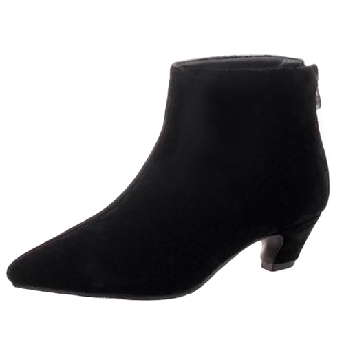 LarDorLin Damen Buro Komfort Kitten Stiefel Stiefeletten Winter Warm Pointed Toe Chelsea Mode Reißverschluss Stiefeletten Schnalle Schwarz Gr 49 EU (51 Cn) von LarDorLin