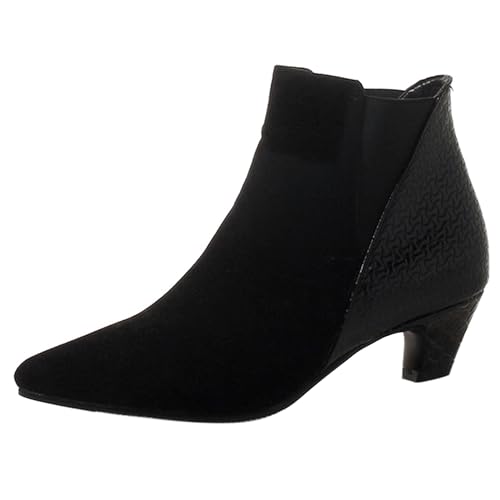 LarDorLin Damen Buro Komfort Kitten Stiefel Stiefeletten Winter Warm Pointed Toe Chelsea Mode Reißverschluss Stiefeletten Schnalle Schwarz-S Gr 51 EU (53 Cn) von LarDorLin