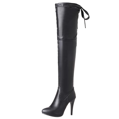 LarDorLin Damen Elegant Stilettos Winter Overknee Stiefel Buro Plateau Höhe Ferse Pointed Toe Warm Long Booty Schwarz Gr 41 EU (43 Cn) von LarDorLin