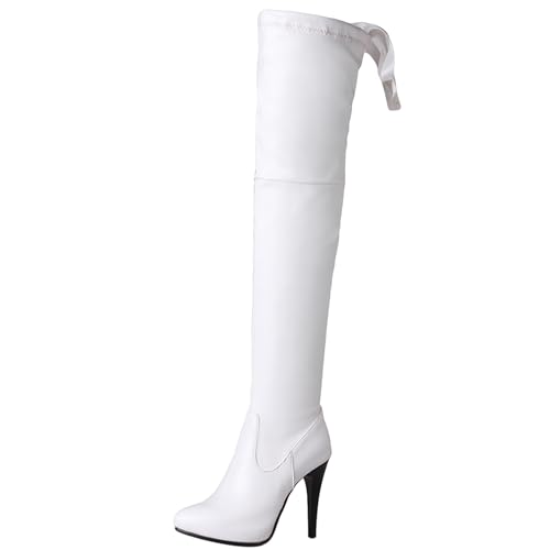 LarDorLin Damen Elegant Stilettos Winter Overknee Stiefel Buro Plateau Höhe Ferse Pointed Toe Warm Long Booty Weiß Gr 33 EU von LarDorLin