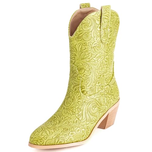 LarDorLin Damen Halbschaft Bestickt Western Cowboystiefel Pointed Toe Komfort Winter Warm Blockabsatz Vintage Stiefeletten Gelb Gr 32 EU LarDorLin Damen Halbschaft Bestickt Western Cowboystiefel Pointed Toe Komfort Winter Warm Blockabsatz Vintage Stiefeletten Gelb Gr 32 EU von LarDorLin