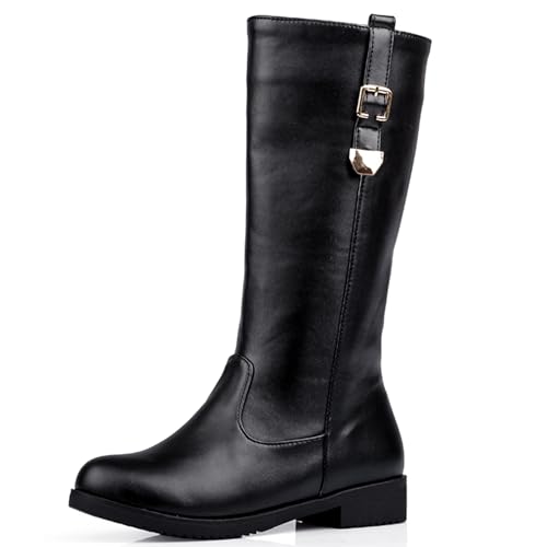 LarDorLin Damen Halbschaft Runde Zehen Komfort Reitstiefel Ohne Verschluss Winter Warm Low Blockabsatz Klassische Half Riding Stiefeletten Schwarz Gr 39 EU (40 Cn) von LarDorLin