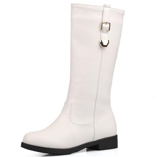 LarDorLin Damen Halbschaft Runde Zehen Komfort Reitstiefel Ohne Verschluss Winter Warm Low Blockabsatz Klassische Half Riding Stiefeletten Weiß Gr 32 EU von LarDorLin