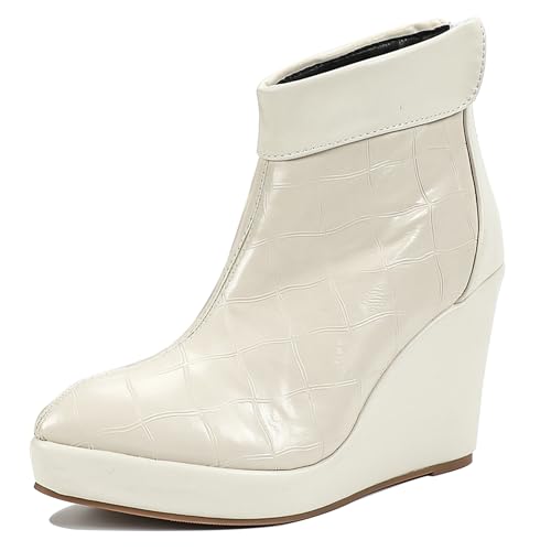LarDorLin Damen Keilabsatz Winter Plateau Stiefeletten Zip Buro Höhe Ferse Warm Pointed Toe Elegant Stiefeletten Beige Gr 36.5 EU (37 Cn) von LarDorLin
