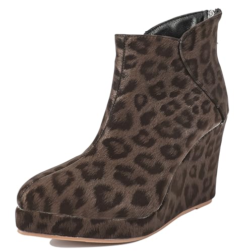 LarDorLin Damen Keilabsatz Winter Plateau Stiefeletten Zip Buro Höhe Ferse Warm Pointed Toe Elegant Stiefeletten Kaffee Gr 38 EU (39 Cn) von LarDorLin
