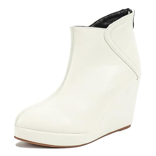 LarDorLin Damen Keilabsatz Winter Plateau Stiefeletten Zip Buro Höhe Ferse Warm Pointed Toe Elegant Stiefeletten Khaki Gr 40.5 EU (42 Cn) von LarDorLin
