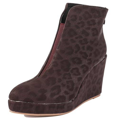 LarDorLin Damen Keilabsatz Winter Plateau Stiefeletten Zip Buro Höhe Ferse Warm Pointed Toe Elegant Stiefeletten Rotwein Gr 35 EU von LarDorLin