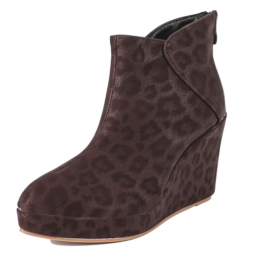 LarDorLin Damen Keilabsatz Winter Plateau Stiefeletten Zip Buro Höhe Ferse Warm Pointed Toe Elegant Stiefeletten Rotwein Gr 39 EU (40 Cn) von LarDorLin