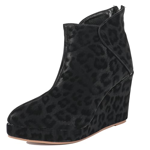 LarDorLin Damen Keilabsatz Winter Plateau Stiefeletten Zip Buro Höhe Ferse Warm Pointed Toe Elegant Stiefeletten Schwarz Gr 35 EU von LarDorLin