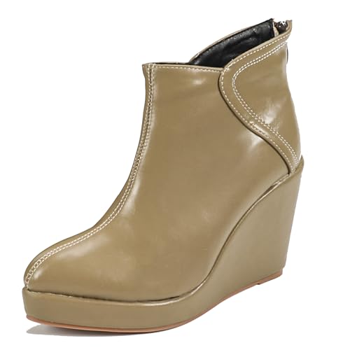 LarDorLin Damen Keilabsatz Winter Plateau Stiefeletten Zip Buro Höhe Ferse Warm Pointed Toe Elegant Stiefeletten Weiß Gr 38 EU (39 Cn) von LarDorLin