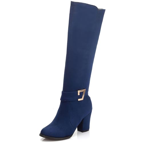 LarDorLin Damen Klassische Blockabsatz Knee High Equestrian Reitstiefel Komfort Runde Zehen Winter Warm Wildleder Booty Schnalle Blau Gr 33 EU LarDorLin Damen Klassische Blockabsatz Knee High Equestrian Reitstiefel Komfort Runde Zehen Winter Warm Wildleder Booty Schnalle Blau Gr 33 EU von LarDorLin