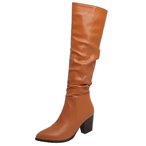 LarDorLin Damen Pointed Toe Slouch Knee High Reitstiefel Winter Buro Arbeit Formal Blockabsatz Mode Western Booty Braun Gr 32 EU von LarDorLin