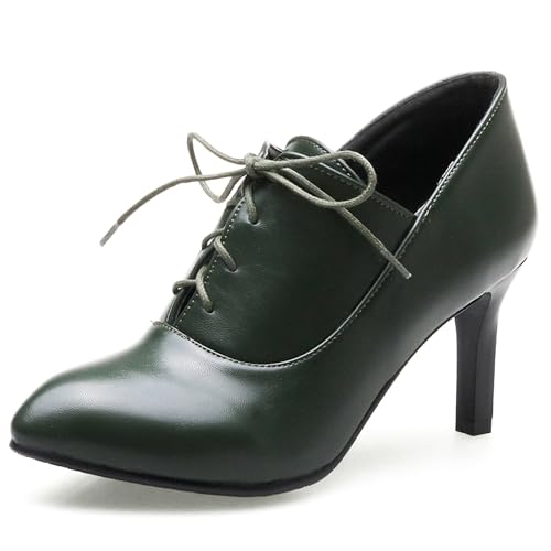 LarDorLin Damen Pointed Toe Stilettos Winter Schnürstiefel Buro Arbeit Formal Warm Ankle Stiefeletten Klassische Höhe Ferse Grün Gr 50 EU (52 Cn) von LarDorLin