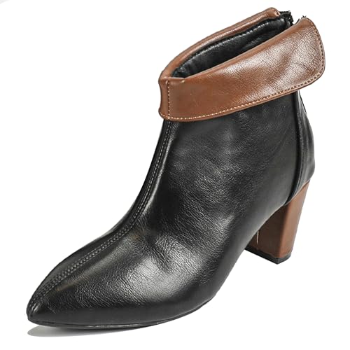 LarDorLin Damen Pointed Toe Winter Buro Stiefeletten Formal Block Mittelhohe Stiefel Warm Chelsea Stiefeletten Zip Vintage Chunky Braun Gr 40 EU (41 Cn) von LarDorLin