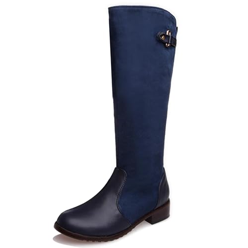 LarDorLin Damen Runde Zehen Draußen Equestrian Reitstiefel Komfort Winter Warm Low Mitte Blockabsatz Klassische Booty Blau Gr 32 EU von LarDorLin