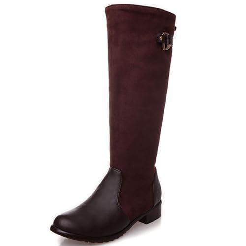 LarDorLin Damen Runde Zehen Draußen Equestrian Reitstiefel Komfort Winter Warm Low Mitte Blockabsatz Klassische Booty Dark-Braun Gr 48 EU (50 Cn) von LarDorLin