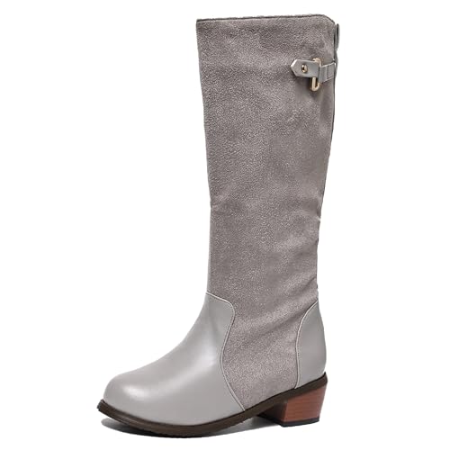LarDorLin Damen Runde Zehen Draußen Equestrian Reitstiefel Komfort Winter Warm Low Mitte Blockabsatz Klassische Booty Grau Gr 40.5 EU (42 Cn) von LarDorLin