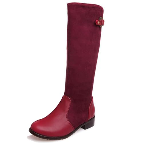 LarDorLin Damen Runde Zehen Draußen Equestrian Reitstiefel Komfort Winter Warm Low Mitte Blockabsatz Klassische Booty Rotwein Gr 50 EU (52 Cn) von LarDorLin