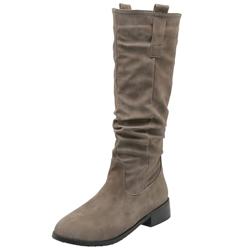 LarDorLin Damen Runde Zehen Winter Slouch Knee High Reitstiefel Draußen Warm Ohne Verschluss Low Mitte Blockabsatz Mode Booty Khaki Gr 36.5 EU (37 Cn) von LarDorLin