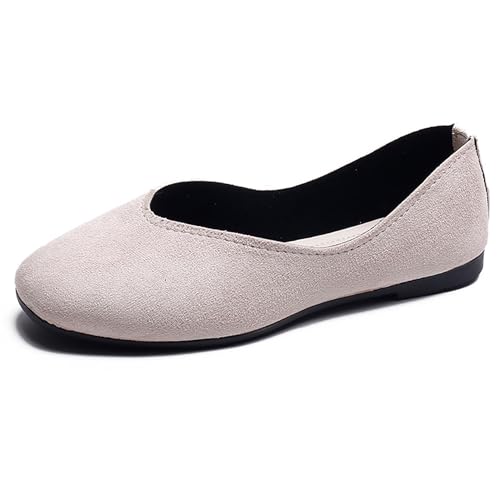 LarDorLin Damen Square Toe Ballet Flach Dolly Schuhe Ohne Verschluss Leisure Gehen Loafer Wildleder Ballet Driving Täglich Arbeit Beige Gr 36 EU von LarDorLin