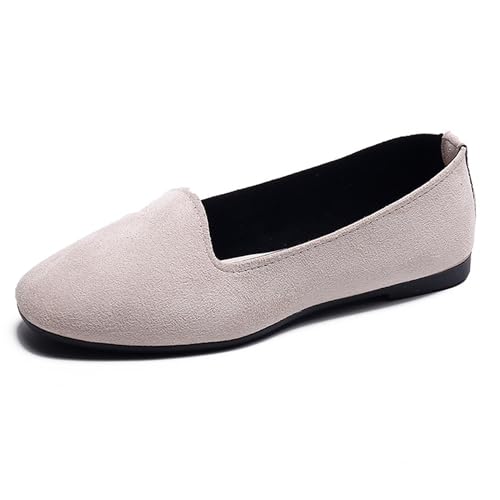 LarDorLin Damen Square Toe Ballet Flach Dolly Schuhe Ohne Verschluss Leisure Gehen Loafer Wildleder Ballet Driving Täglich Arbeit Beige Gr 40.5 EU (42 Cn) von LarDorLin