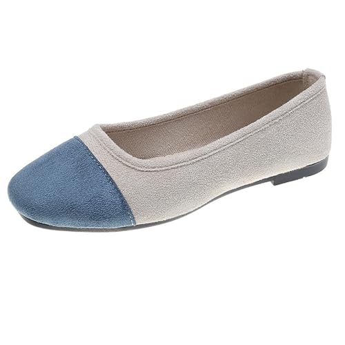 LarDorLin Damen Square Toe Ballet Flach Dolly Schuhe Ohne Verschluss Leisure Gehen Loafer Wildleder Ballet Driving Täglich Arbeit Blau-Grau Gr 41 EU (43 Cn) von LarDorLin