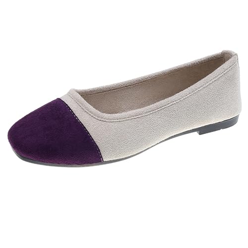 LarDorLin Damen Square Toe Ballet Flach Dolly Schuhe Ohne Verschluss Leisure Gehen Loafer Wildleder Ballet Driving Täglich Arbeit Dark-Violett Gr 36 EU von LarDorLin