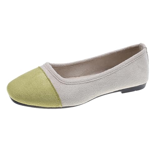 LarDorLin Damen Square Toe Ballet Flach Dolly Schuhe Ohne Verschluss Leisure Gehen Loafer Wildleder Ballet Driving Täglich Arbeit Gelb-Grün Gr 37 EU (38 Cn) von LarDorLin