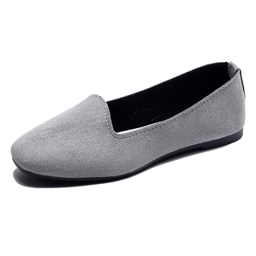LarDorLin Damen Square Toe Ballet Flach Dolly Schuhe Ohne Verschluss Leisure Gehen Loafer Wildleder Ballet Driving Täglich Arbeit Grau Gr 40.5 EU (42 Cn) von LarDorLin