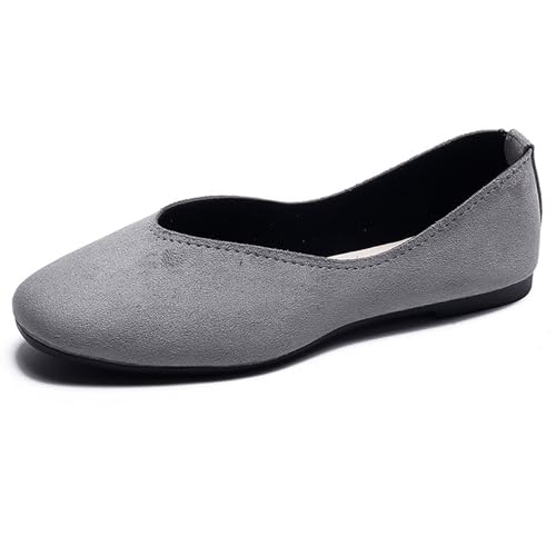 LarDorLin Damen Square Toe Ballet Flach Dolly Schuhe Ohne Verschluss Leisure Gehen Loafer Wildleder Ballet Driving Täglich Arbeit Grau Gr 40.5 EU (42 Cn) von LarDorLin