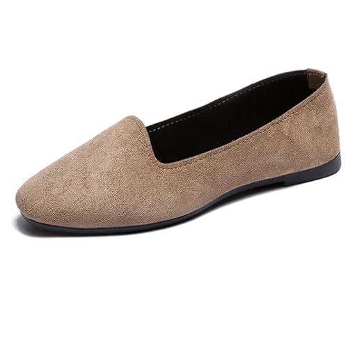 LarDorLin Damen Square Toe Ballet Flach Dolly Schuhe Ohne Verschluss Leisure Gehen Loafer Wildleder Ballet Driving Täglich Arbeit Khaki Gr 40.5 EU (42 Cn) von LarDorLin