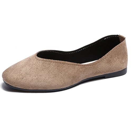 LarDorLin Damen Square Toe Ballet Flach Dolly Schuhe Ohne Verschluss Leisure Gehen Loafer Wildleder Ballet Driving Täglich Arbeit Khaki Gr 40.5 EU (42 Cn) von LarDorLin
