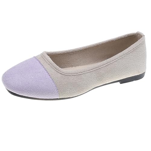 LarDorLin Damen Square Toe Ballet Flach Dolly Schuhe Ohne Verschluss Leisure Gehen Loafer Wildleder Ballet Driving Täglich Arbeit Light-Violett Gr 38 EU (39 Cn) von LarDorLin