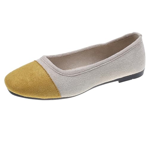 LarDorLin Damen Square Toe Ballet Flach Dolly Schuhe Ohne Verschluss Leisure Gehen Loafer Wildleder Ballet Driving Täglich Arbeit Ming-Gelb Gr 36.5 EU (37 Cn) von LarDorLin
