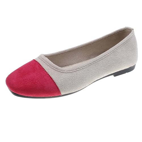 LarDorLin Damen Square Toe Ballet Flach Dolly Schuhe Ohne Verschluss Leisure Gehen Loafer Wildleder Ballet Driving Täglich Arbeit Rose-Rot Gr 39 EU (40 Cn) von LarDorLin