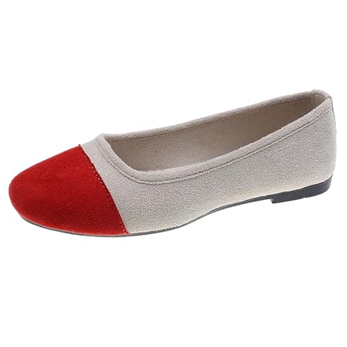 LarDorLin Damen Square Toe Ballet Flach Dolly Schuhe Ohne Verschluss Leisure Gehen Loafer Wildleder Ballet Driving Täglich Arbeit Rot Gr 35 EU von LarDorLin