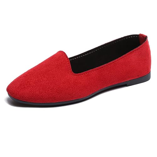 LarDorLin Damen Square Toe Ballet Flach Dolly Schuhe Ohne Verschluss Leisure Gehen Loafer Wildleder Ballet Driving Täglich Arbeit Rot Gr 40 EU (41 Cn) von LarDorLin