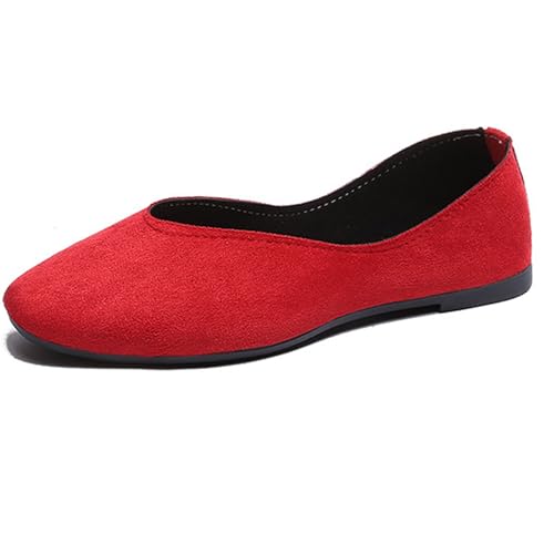 LarDorLin Damen Square Toe Ballet Flach Dolly Schuhe Ohne Verschluss Leisure Gehen Loafer Wildleder Ballet Driving Täglich Arbeit Rot Gr 40 EU (41 Cn) von LarDorLin