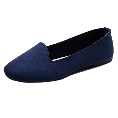 LarDorLin Damen Square Toe Ballet Flach Dolly Schuhe Ohne Verschluss Leisure Gehen Loafer Wildleder Ballet Driving Täglich Arbeit Schwarz-Blau Gr 38 EU (39 Cn) von LarDorLin