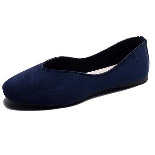 LarDorLin Damen Square Toe Ballet Flach Dolly Schuhe Ohne Verschluss Leisure Gehen Loafer Wildleder Ballet Driving Täglich Arbeit Schwarz-Blau Gr 38 EU (39 Cn) von LarDorLin