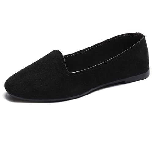 LarDorLin Damen Square Toe Ballet Flach Dolly Schuhe Ohne Verschluss Leisure Gehen Loafer Wildleder Ballet Driving Täglich Arbeit Schwarz Gr 40.5 EU (42 Cn) von LarDorLin