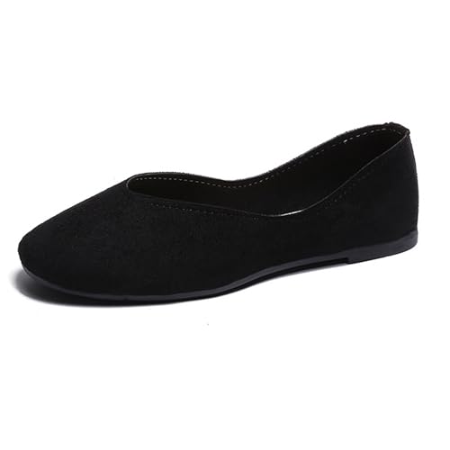 LarDorLin Damen Square Toe Ballet Flach Dolly Schuhe Ohne Verschluss Leisure Gehen Loafer Wildleder Ballet Driving Täglich Arbeit Schwarz Gr 40.5 EU (42 Cn) von LarDorLin