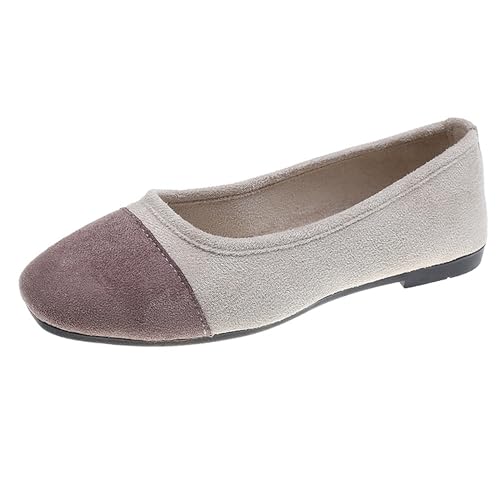 LarDorLin Damen Square Toe Ballet Flach Dolly Schuhe Ohne Verschluss Leisure Gehen Loafer Wildleder Ballet Driving Täglich Arbeit Taro-Color Gr 35 EU von LarDorLin