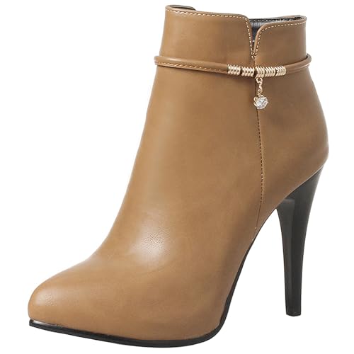 LarDorLin Damen Stilettos Winter Buro Stiefeletten Elegant Pointed Toe Mode Abend Höhe Ferse Warm Stiefeletten Aprikose Gr 35 EU von LarDorLin