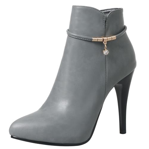 LarDorLin Damen Stilettos Winter Buro Stiefeletten Elegant Pointed Toe Mode Abend Höhe Ferse Warm Stiefeletten Grau Gr 33 EU von LarDorLin